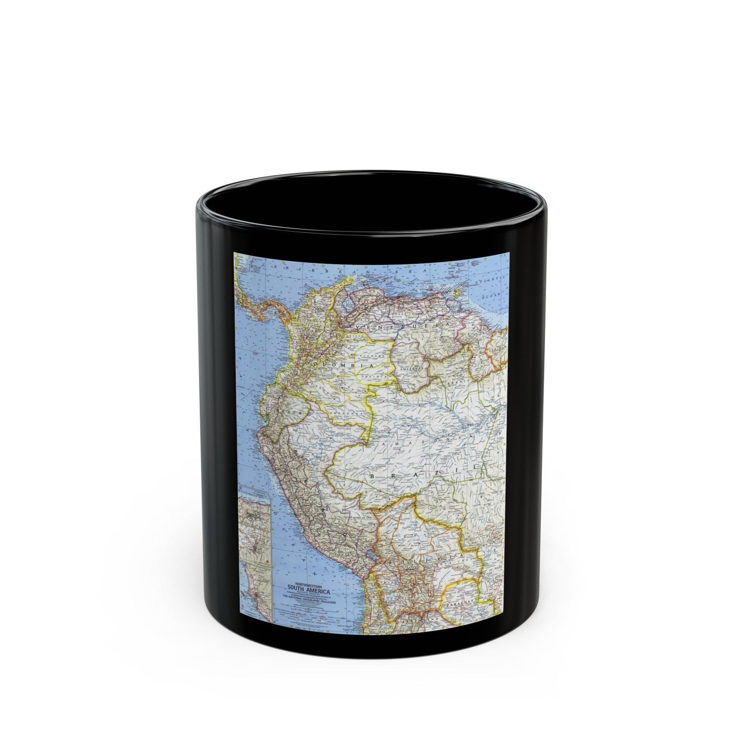 South America - Northwestern (1964) (Map) Black Coffee Mug-11oz-The Sticker Space