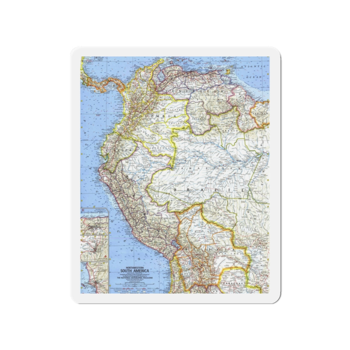 South America - Northwestern (1964) (Map) Refrigerator Magnet-2" x 2"-The Sticker Space