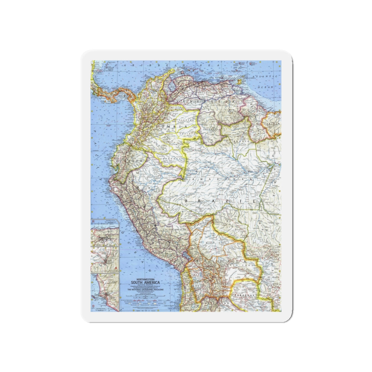 South America - Northwestern (1964) (Map) Refrigerator Magnet-3" x 3"-The Sticker Space