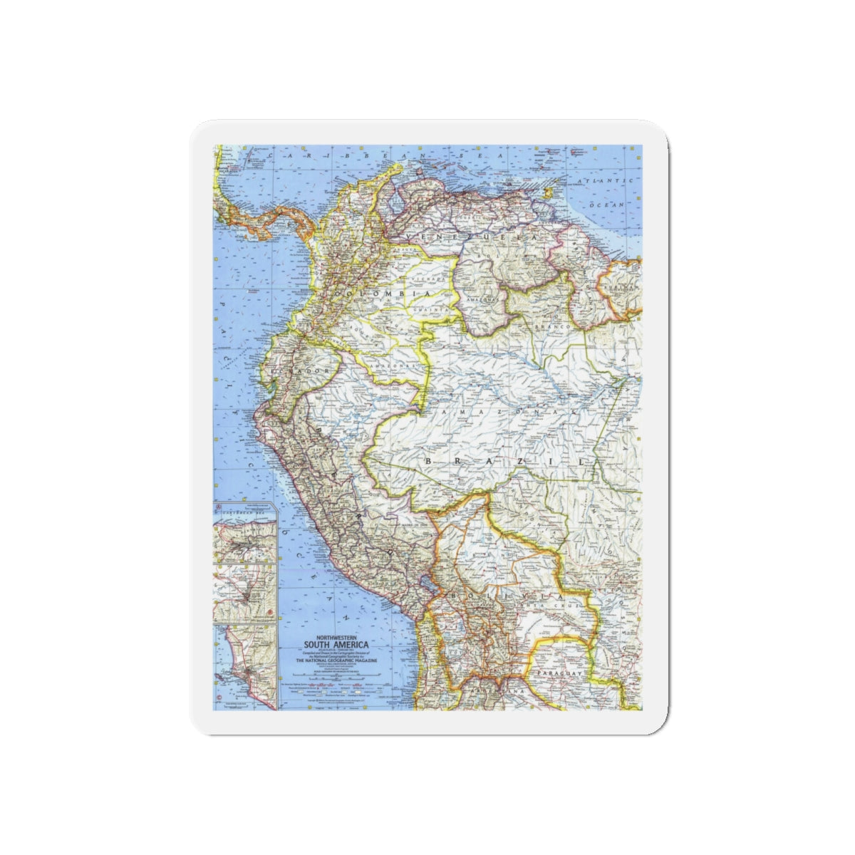 South America - Northwestern (1964) (Map) Refrigerator Magnet-4" x 4"-The Sticker Space