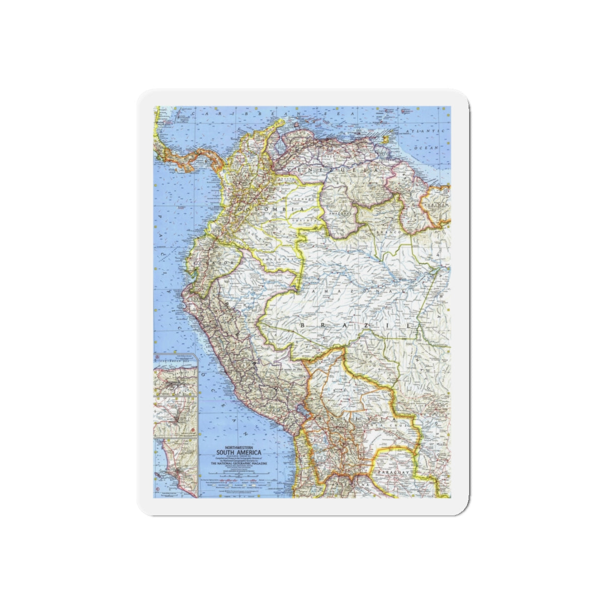 South America - Northwestern (1964) (Map) Refrigerator Magnet-5" x 5"-The Sticker Space