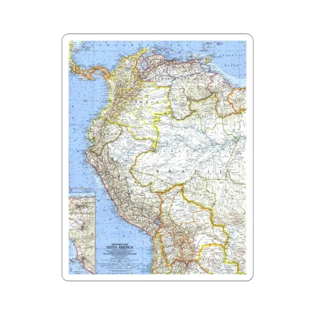 South America - Northwestern (1964) (Map) STICKER Vinyl Kiss-Cut Decal 6 Inch White - The Sticker Space