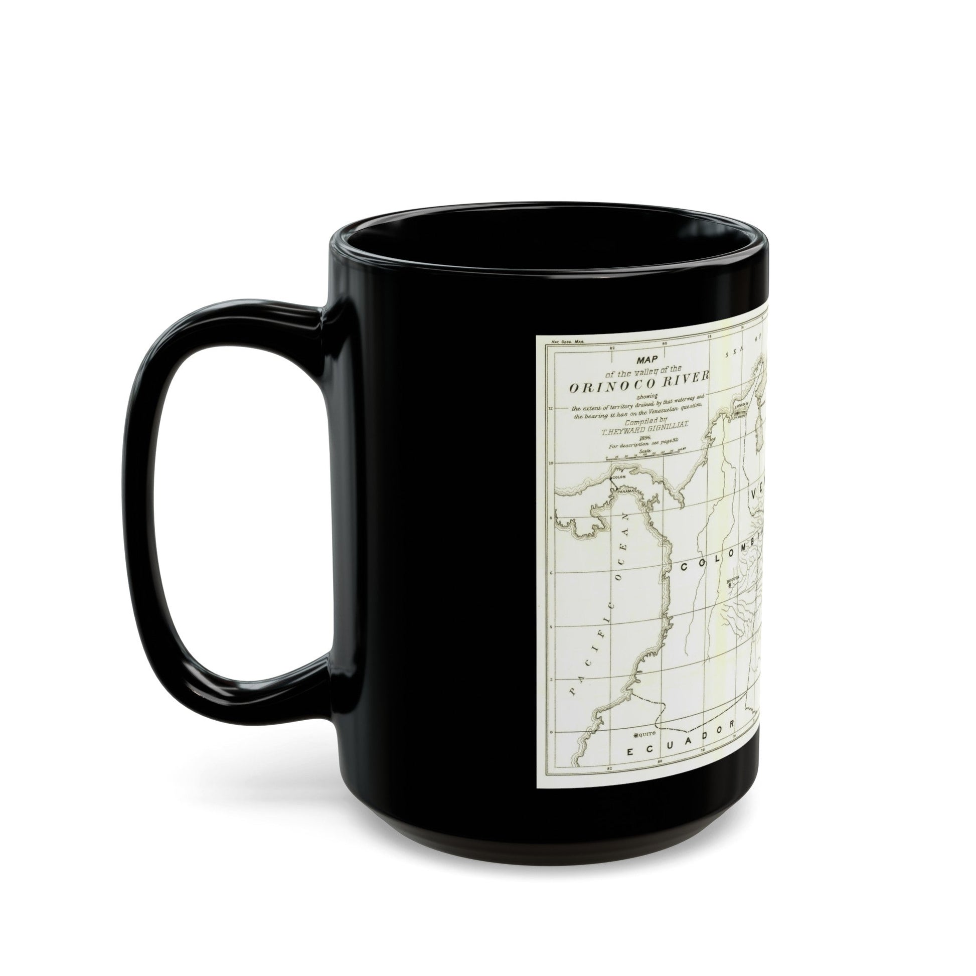 South America - Orinoco River (1896 (Map) Black Coffee Mug-The Sticker Space