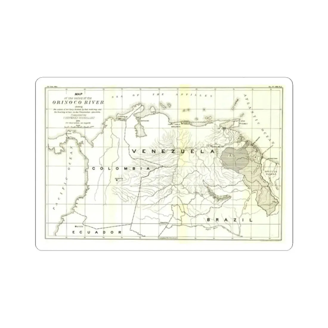 South America - Orinoco River (1896 (Map) STICKER Vinyl Kiss-Cut Decal 2 Inch White - The Sticker Space