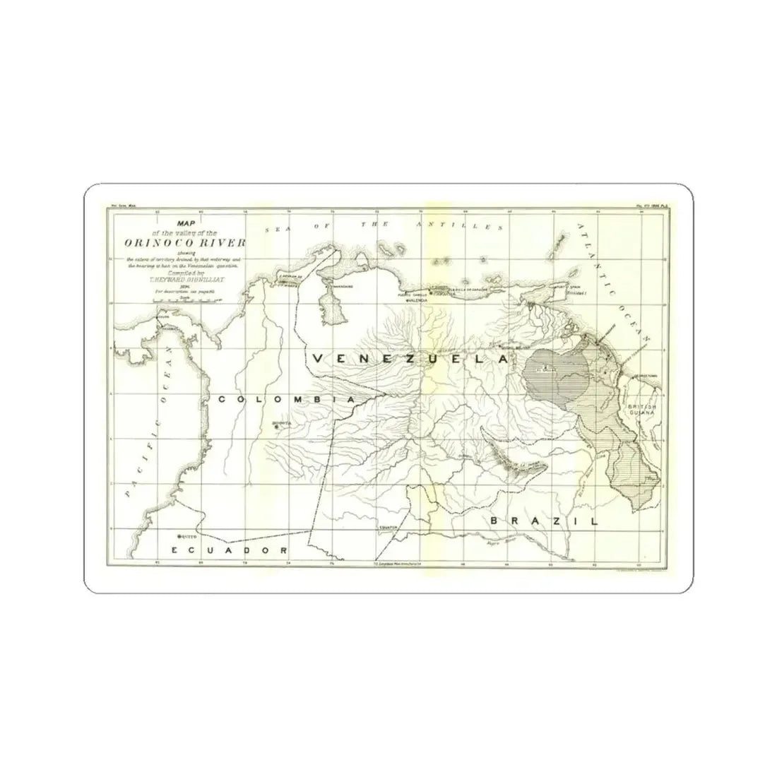 South America - Orinoco River (1896 (Map) STICKER Vinyl Kiss-Cut Decal 4 Inch White - The Sticker Space