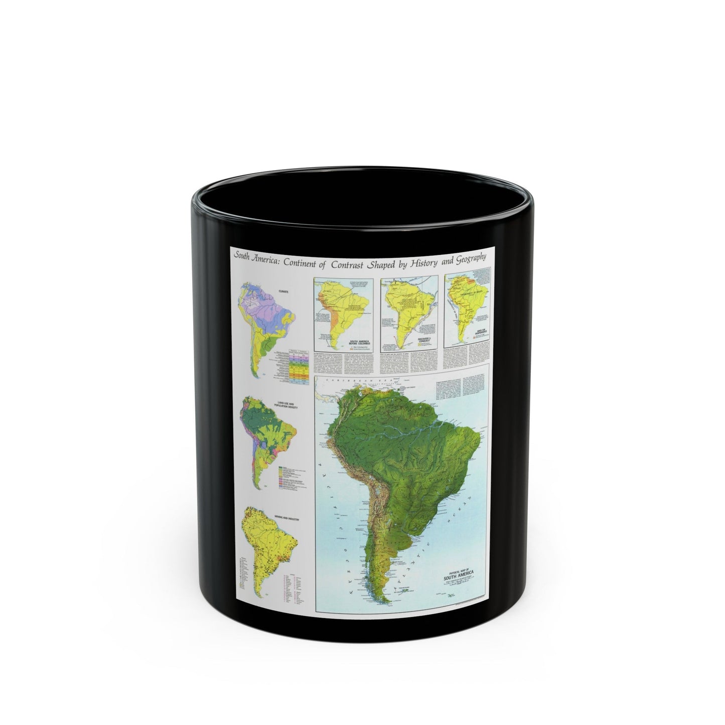 South America - Physical Map (1972) (Map) Black Coffee Mug-11oz-The Sticker Space