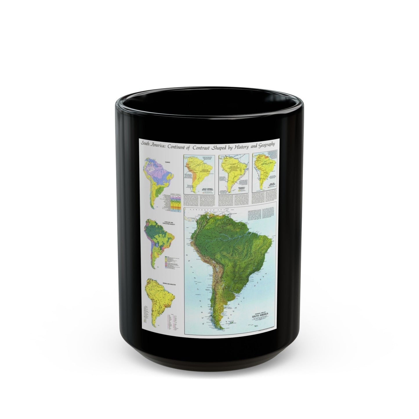 South America - Physical Map (1972) (Map) Black Coffee Mug-15oz-The Sticker Space