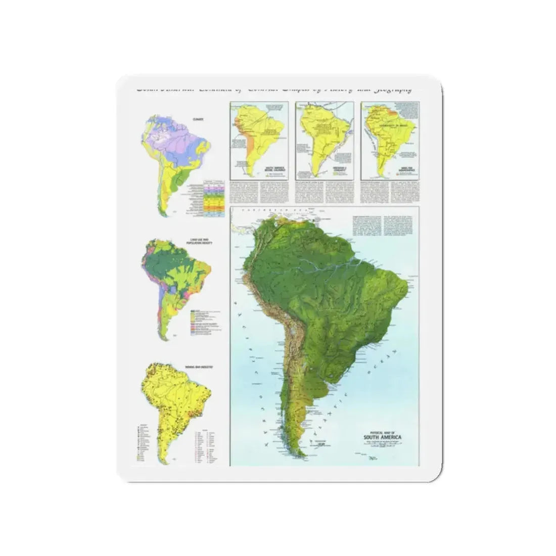 South America - Physical Map (1972) (Map) Refrigerator Magnet 2 Inch - The Sticker Space