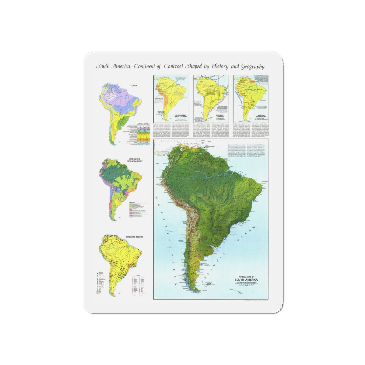 South America - Physical Map (1972) (Map) Refrigerator Magnet-4" x 4"-The Sticker Space