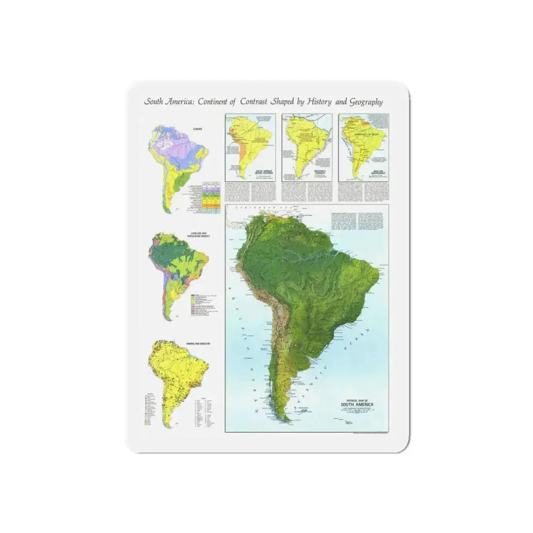 South America - Physical Map (1972) (Map) Refrigerator Magnet 6 Inch - The Sticker Space