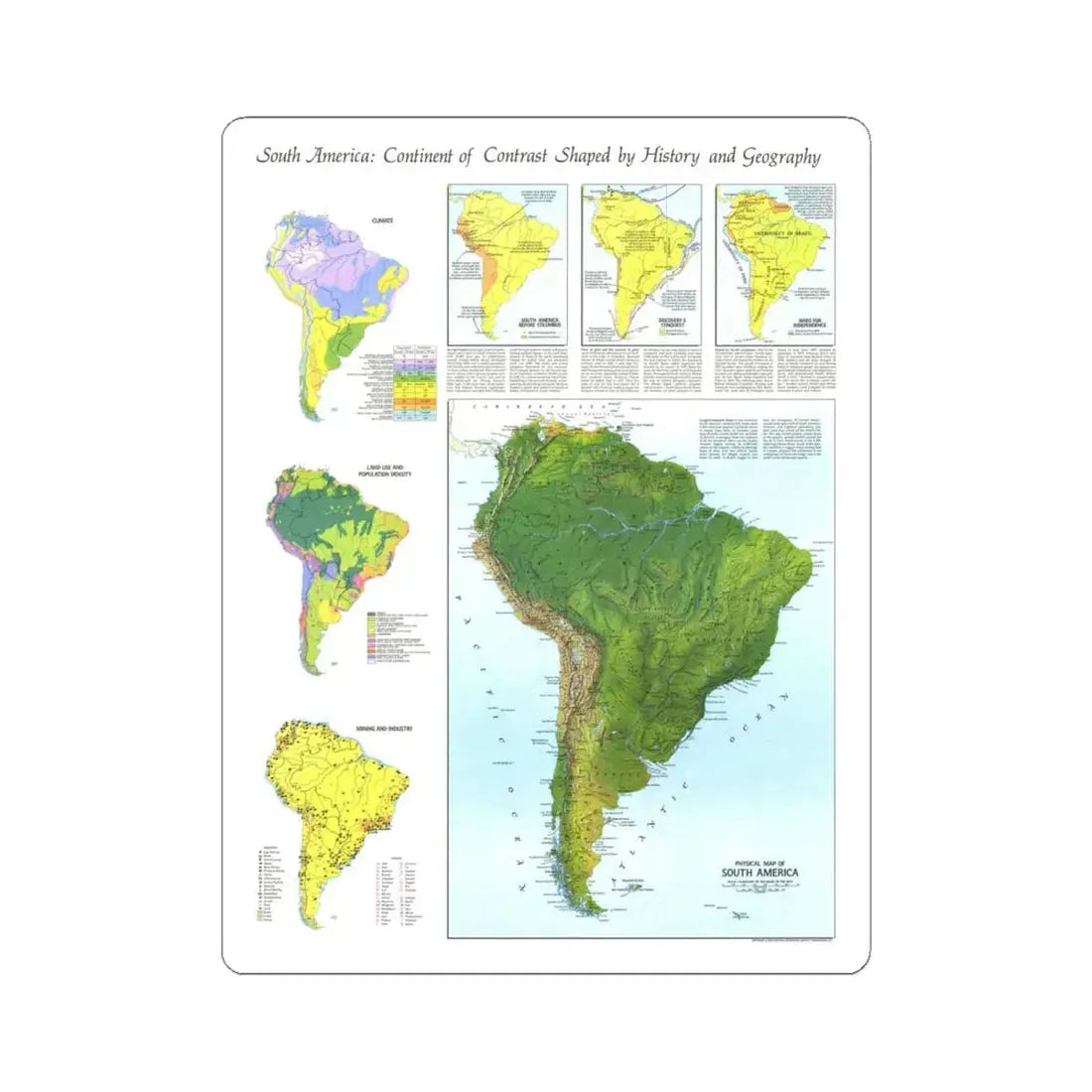 South America - Physical Map (1972) (Map) STICKER Vinyl Kiss-Cut Decal 6 Inch White - The Sticker Space
