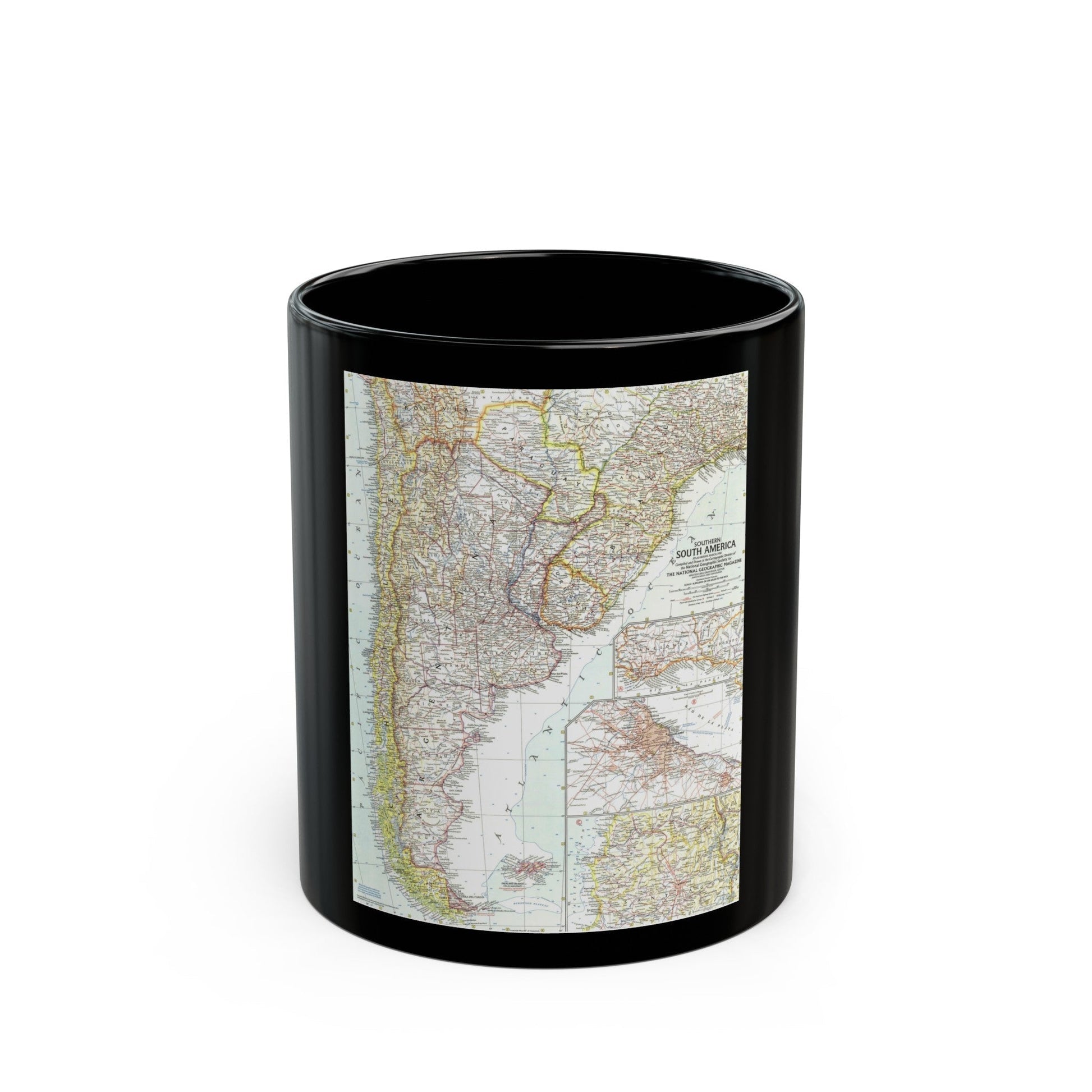 South America - Southern (1958) (Map) Black Coffee Mug-11oz-The Sticker Space