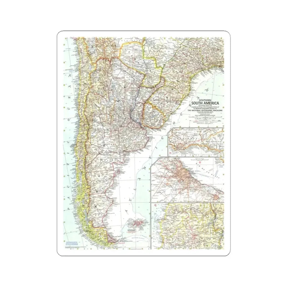 South America - Southern (1958) (Map) STICKER Vinyl Kiss-Cut Decal 6 Inch White - The Sticker Space