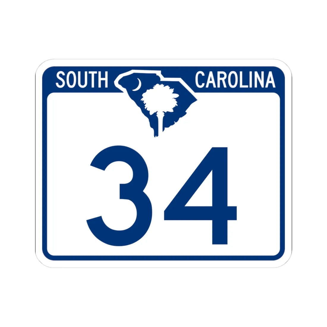 South Carolina 34 (South Carolina) (Road Sign) STICKER Vinyl Kiss-Cut Decal 3 Inch White - The Sticker Space