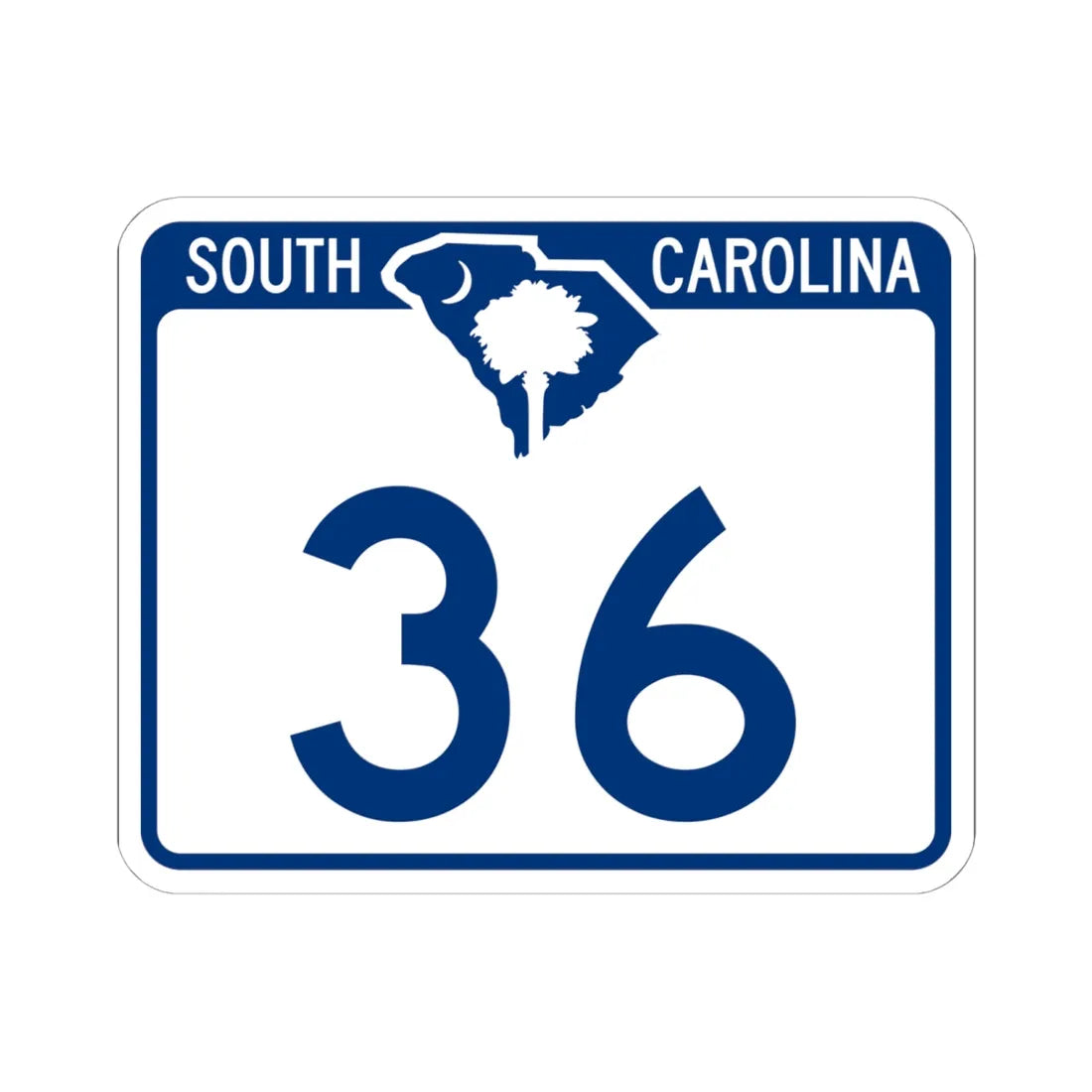 South Carolina 36 (South Carolina) (Road Sign) STICKER Vinyl Kiss-Cut Decal 6 Inch White - The Sticker Space