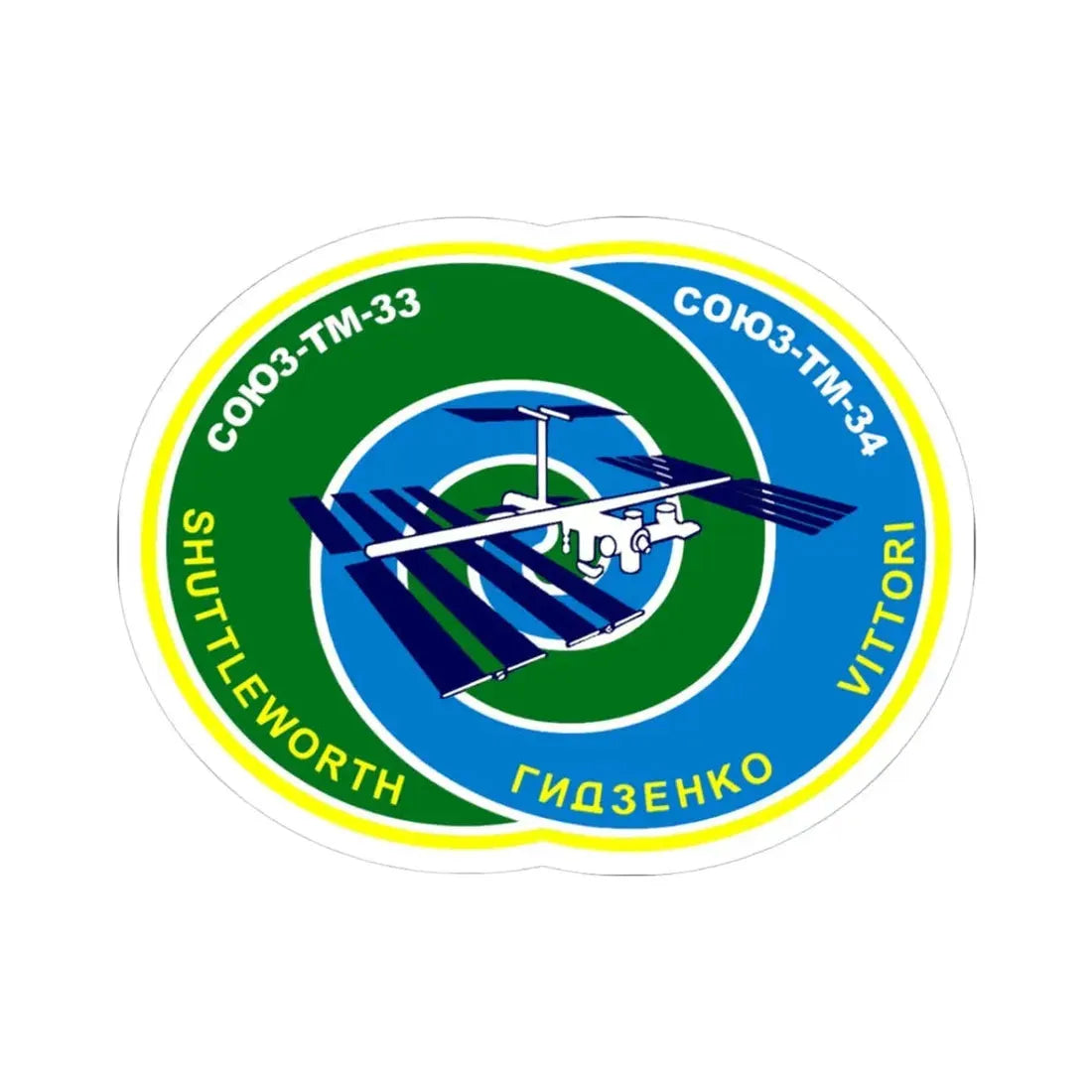 Soyuz TM-34 (Soyuz Programme) STICKER Vinyl Kiss-Cut Decal 3 Inch White - The Sticker Space