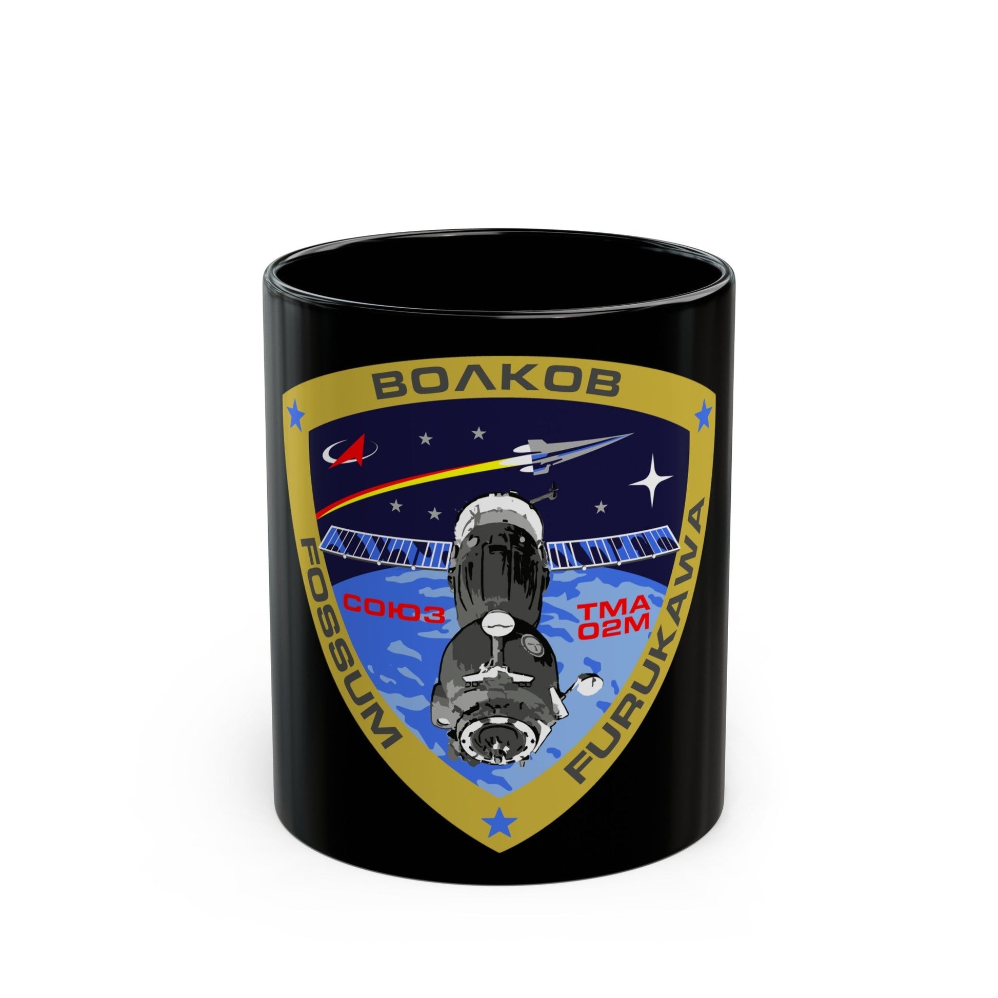 Soyuz TMA-02M (Soyuz Programme) Black Coffee Mug-11oz-The Sticker Space