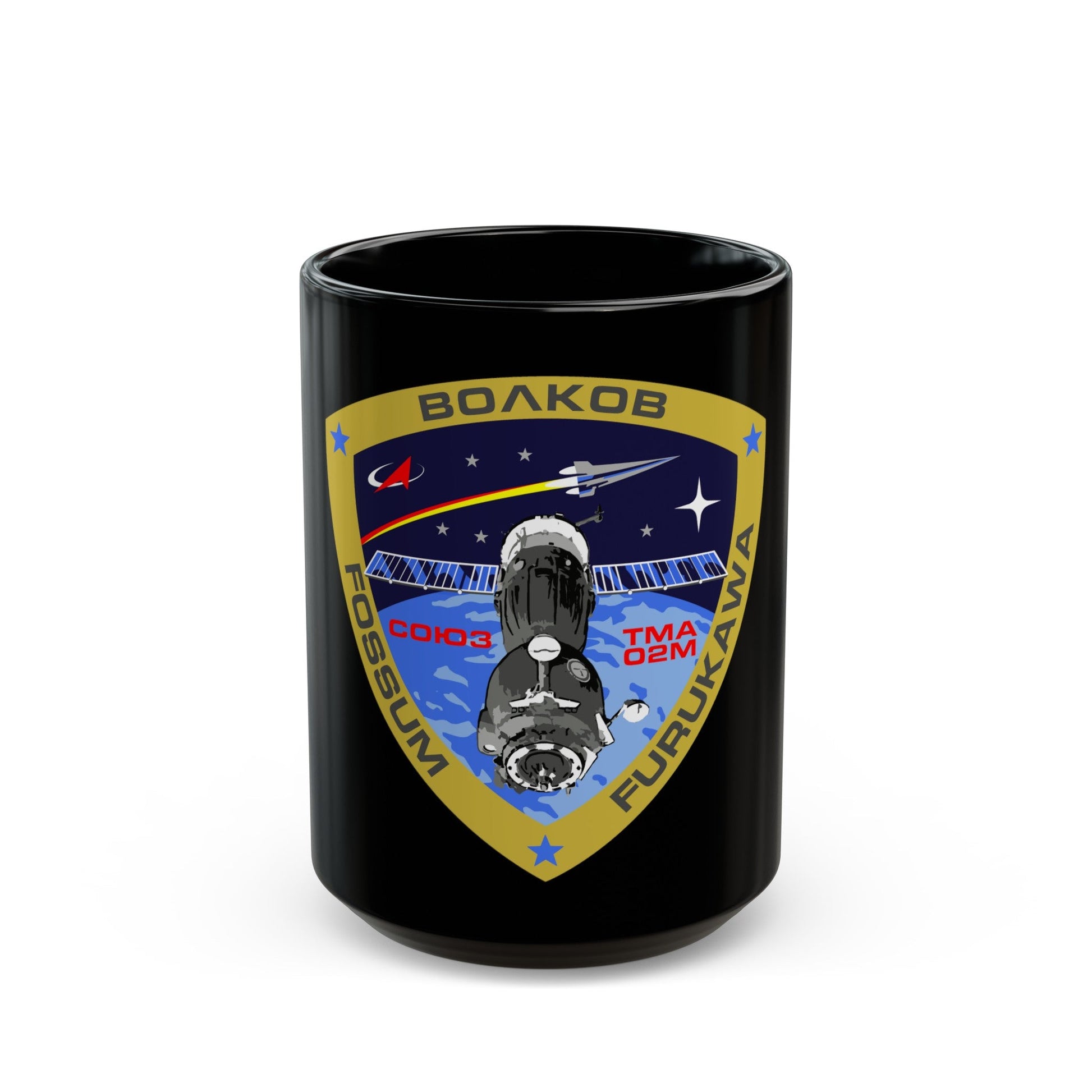 Soyuz TMA-02M (Soyuz Programme) Black Coffee Mug-15oz-The Sticker Space