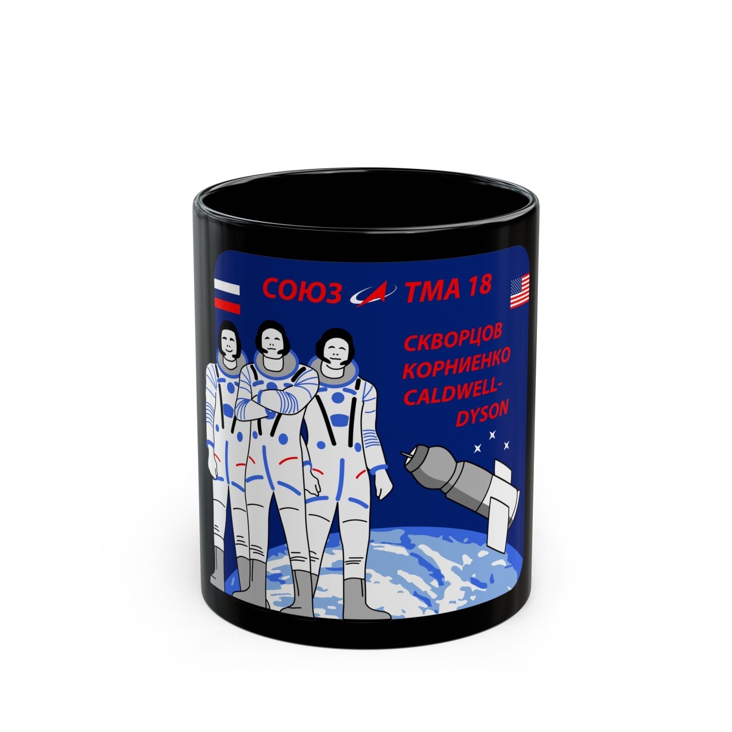 Soyuz TMA-18 (Soyuz Programme) Black Coffee Mug-11oz-The Sticker Space