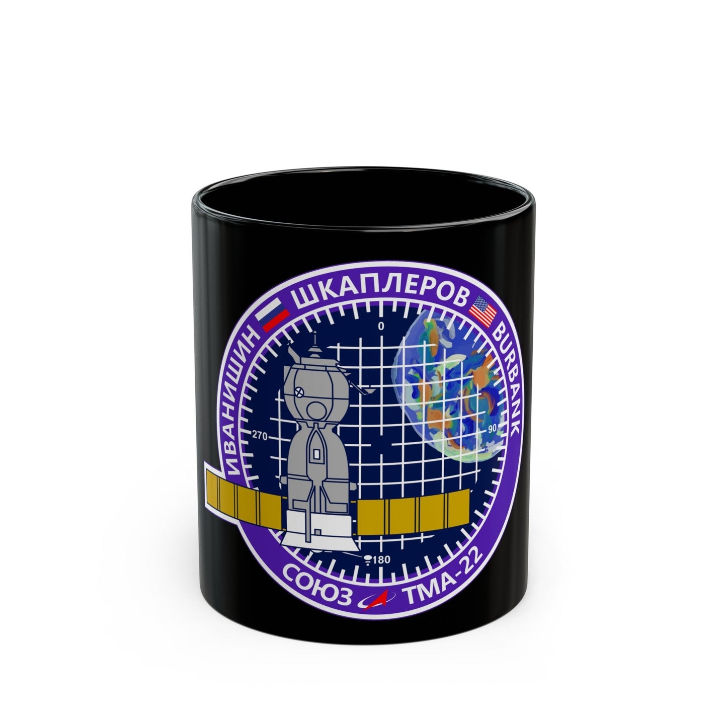 Soyuz TMA-22 (Soyuz Programme) Black Coffee Mug-11oz-The Sticker Space