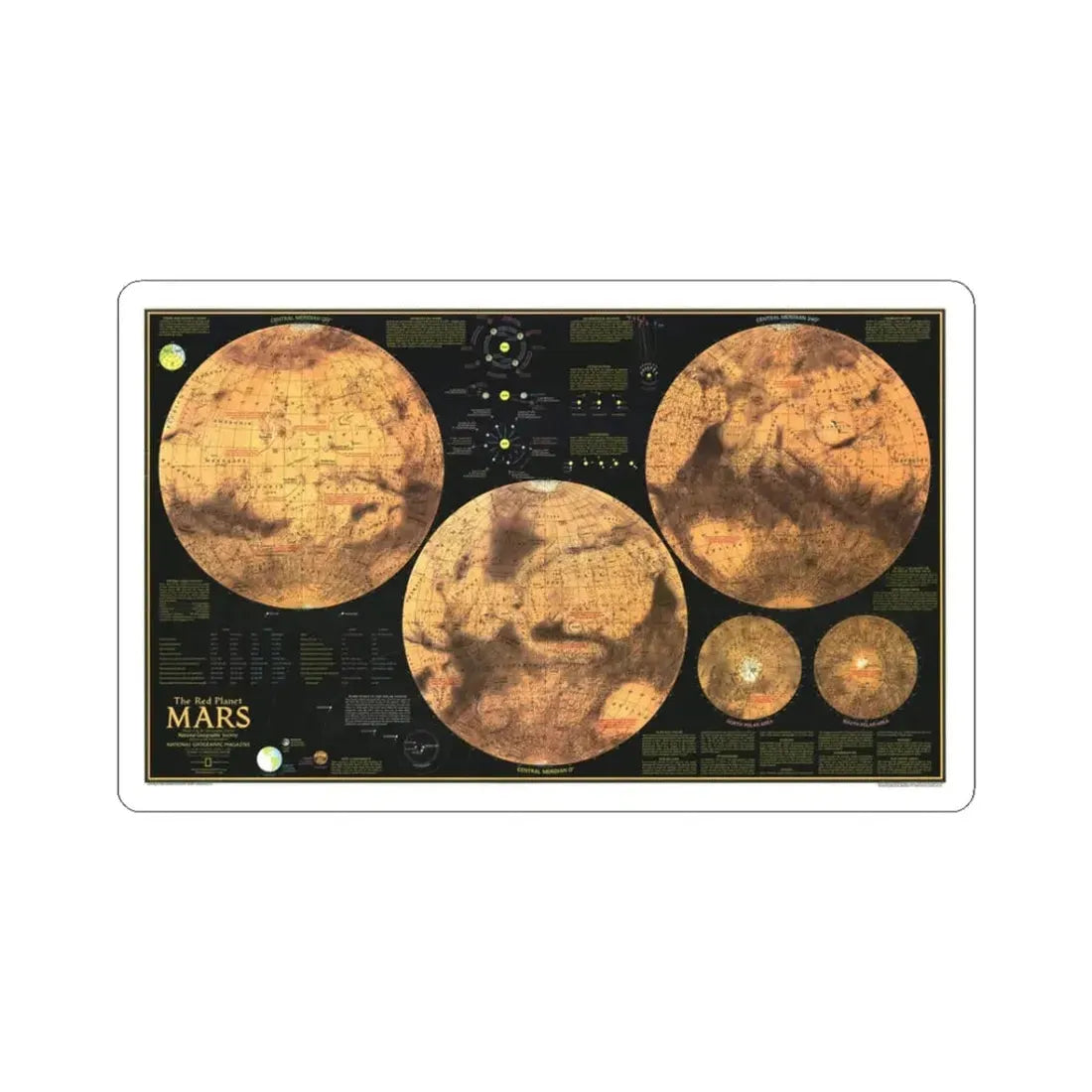 Space - MARS The Red Planet (1973) (Map) STICKER Vinyl Kiss-Cut Decal 3 Inch White - The Sticker Space