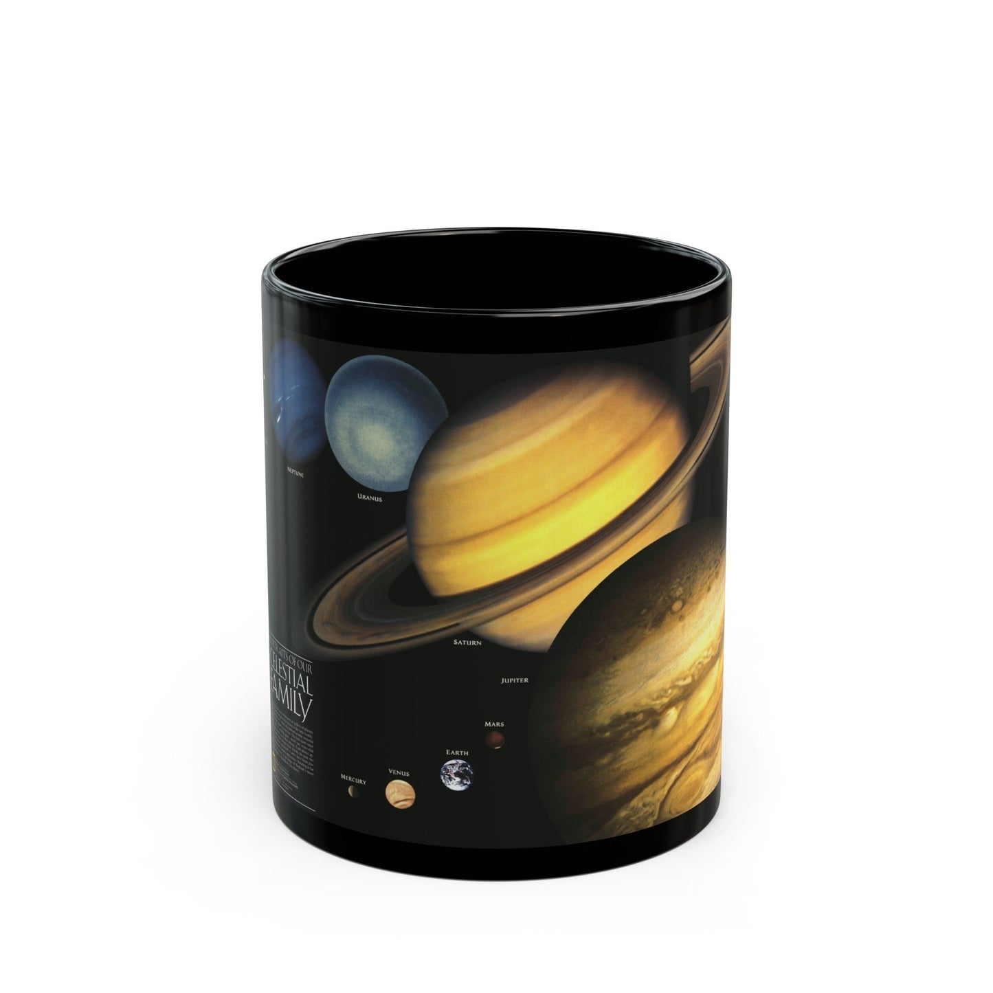 Space - The Solar System - Our Celestial Family (1990) (Map) Black Coffee Mug-11oz-The Sticker Space