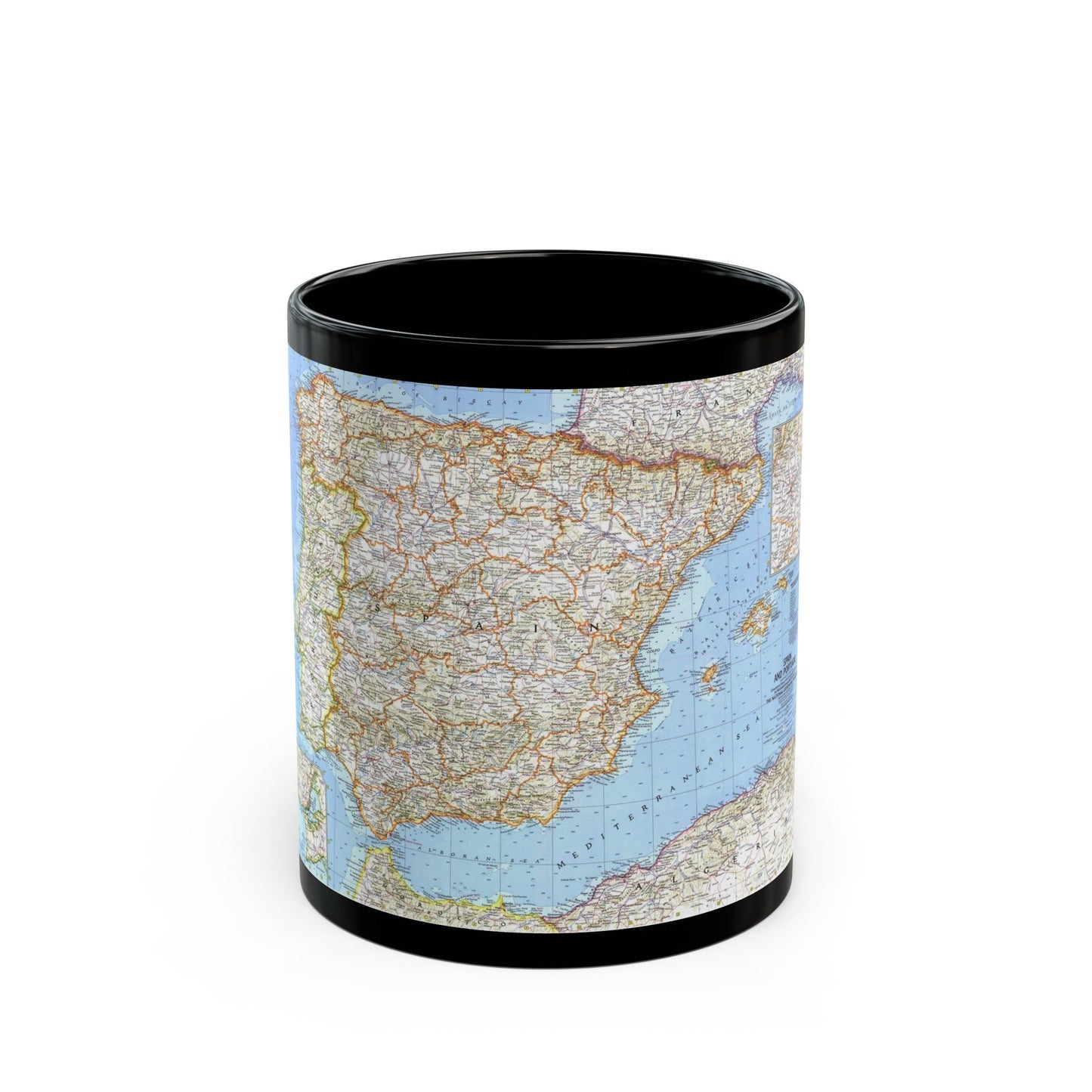 Spain and Portugal (1965) (Map) Black Coffee Mug-11oz-The Sticker Space