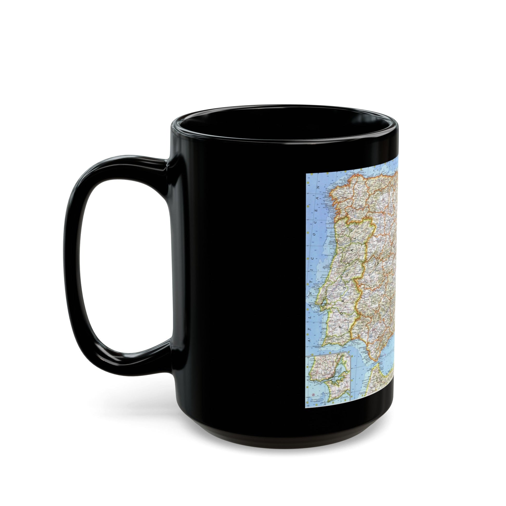 Spain and Portugal (1965) (Map) Black Coffee Mug-The Sticker Space