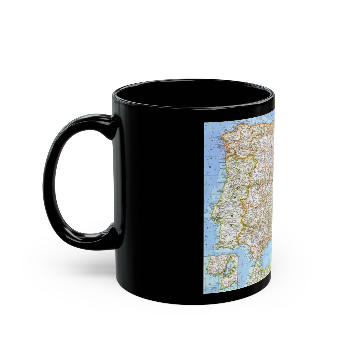 Spain and Portugal (1965) (Map) Black Coffee Mug-The Sticker Space