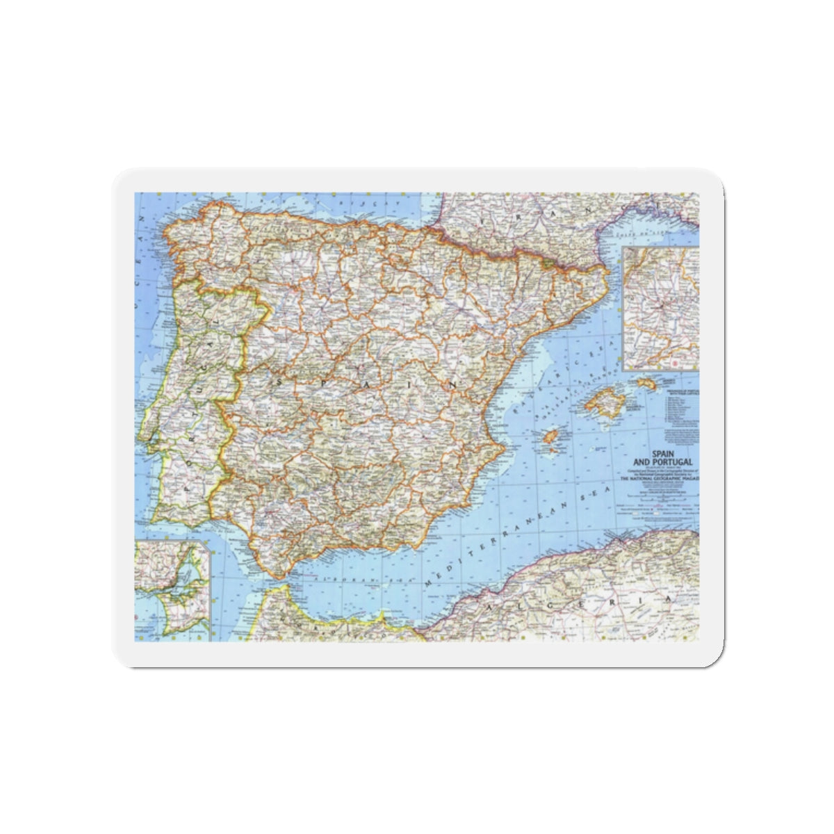 Spain and Portugal (1965) (Map) Refrigerator Magnet-2" x 2"-The Sticker Space