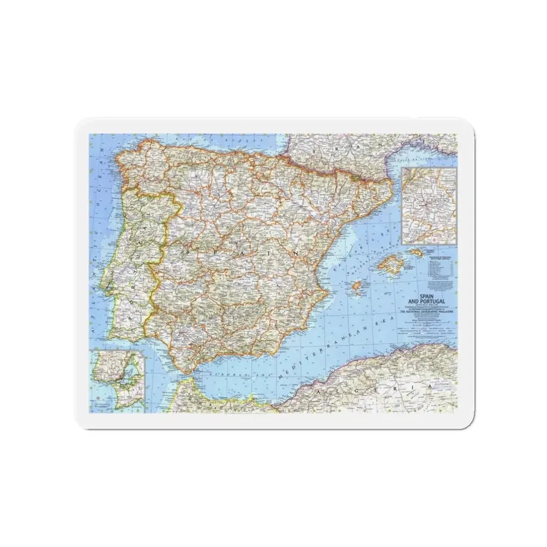 Spain and Portugal (1965) (Map) Refrigerator Magnet 3 Inch - The Sticker Space