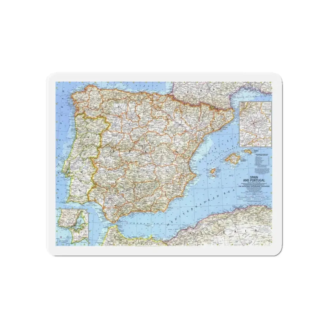 Spain and Portugal (1965) (Map) Refrigerator Magnet 4 Inch - The Sticker Space
