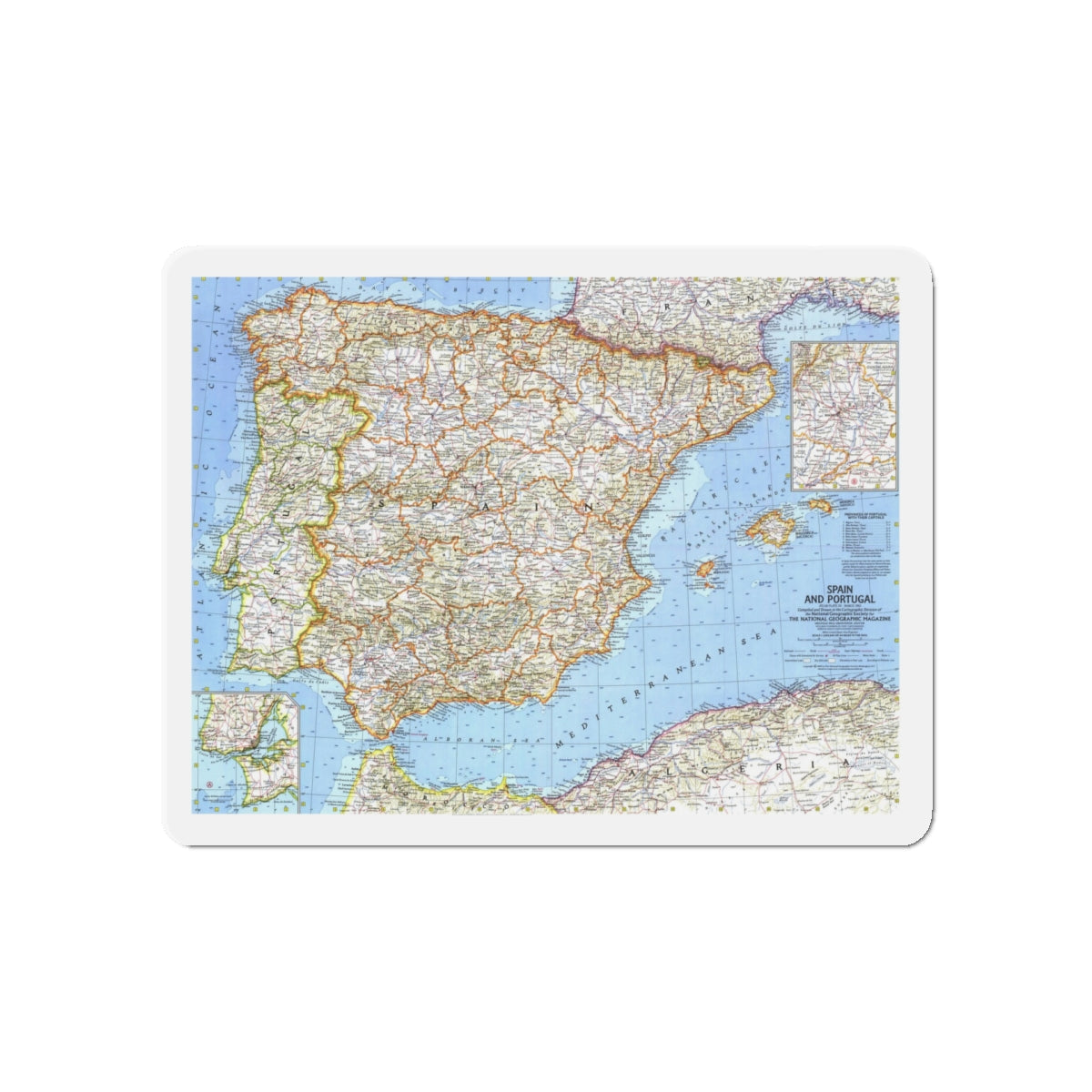 Spain and Portugal (1965) (Map) Refrigerator Magnet-5" x 5"-The Sticker Space