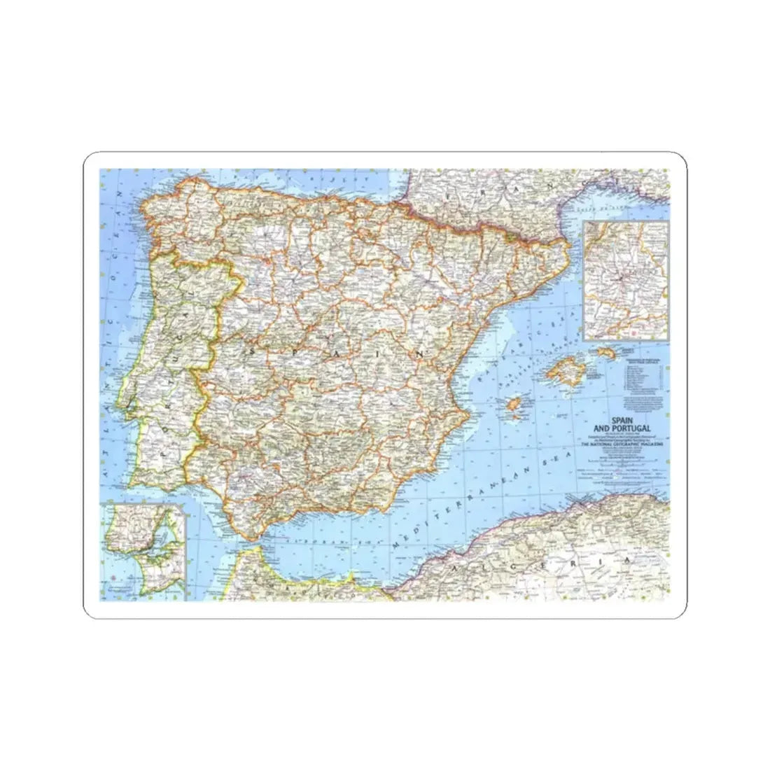 Spain and Portugal (1965) (Map) STICKER Vinyl Kiss-Cut Decal 2 Inch White - The Sticker Space