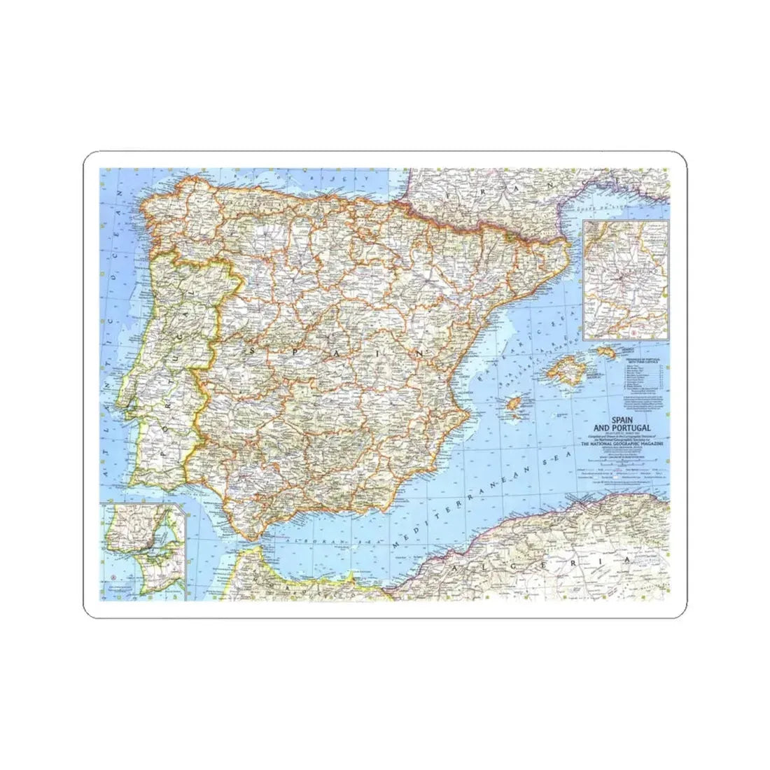 Spain and Portugal (1965) (Map) STICKER Vinyl Kiss-Cut Decal 4 Inch White - The Sticker Space