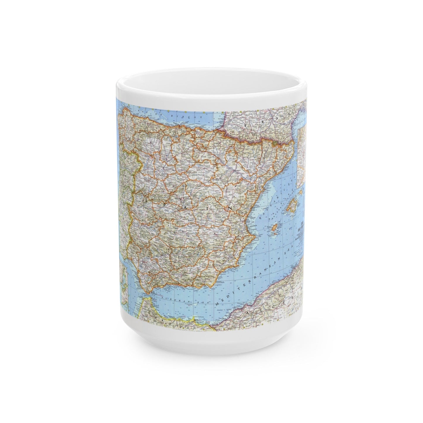 Spain and Portugal (1965) (Map) White Coffee Mug-15oz-The Sticker Space