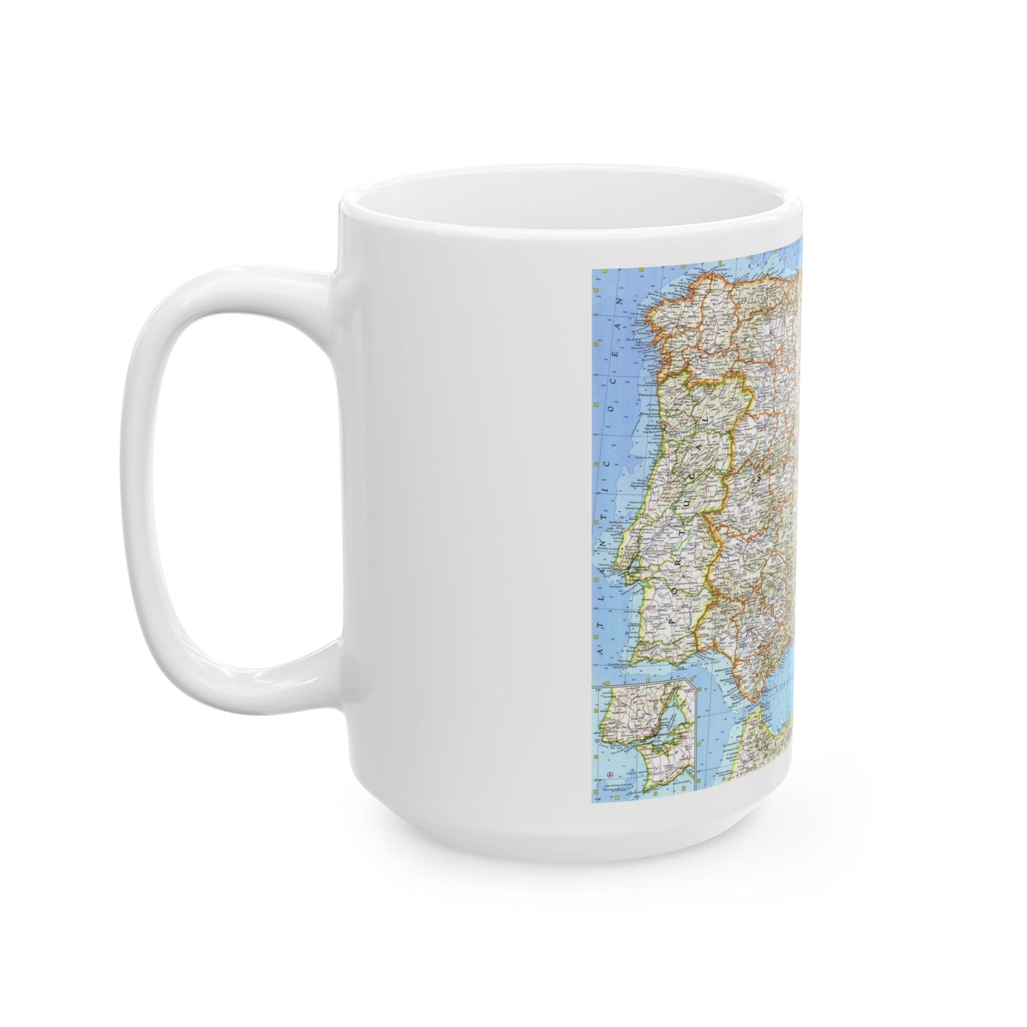 Spain and Portugal (1965) (Map) White Coffee Mug-The Sticker Space