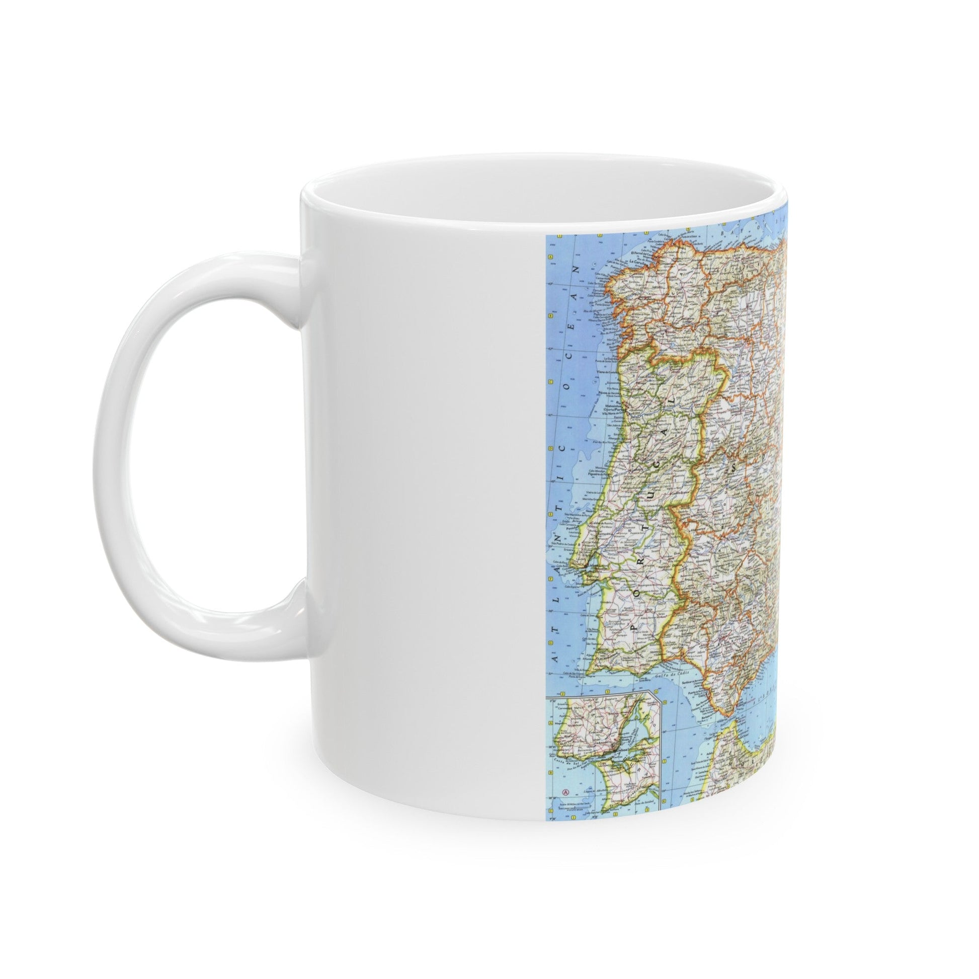 Spain and Portugal (1965) (Map) White Coffee Mug-The Sticker Space