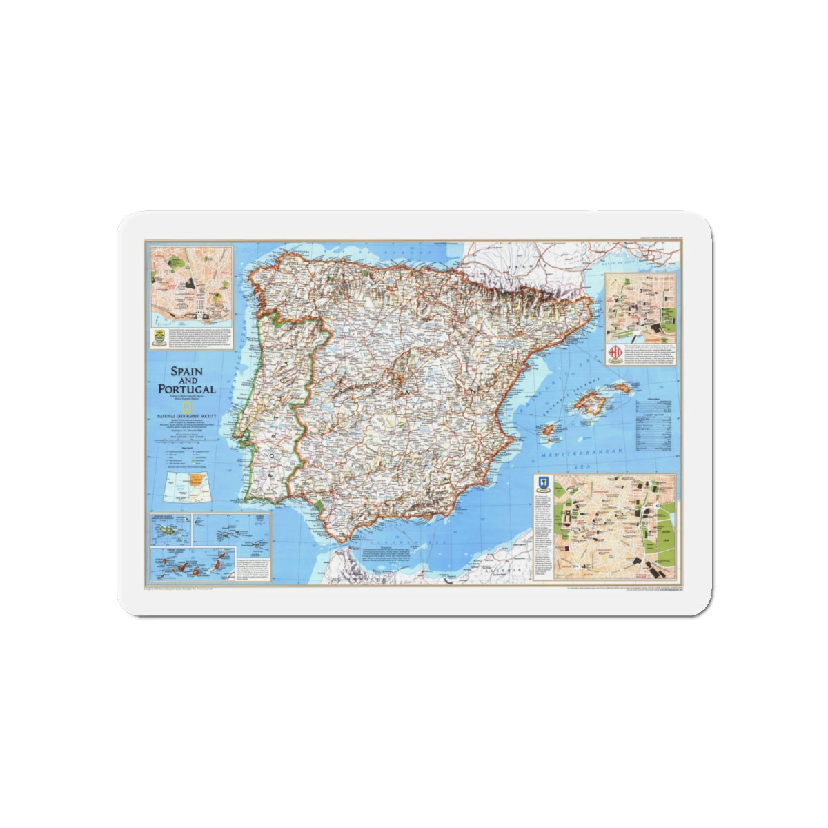 Spain and Portugal (1998) (Map) Refrigerator Magnet-4" x 4"-The Sticker Space