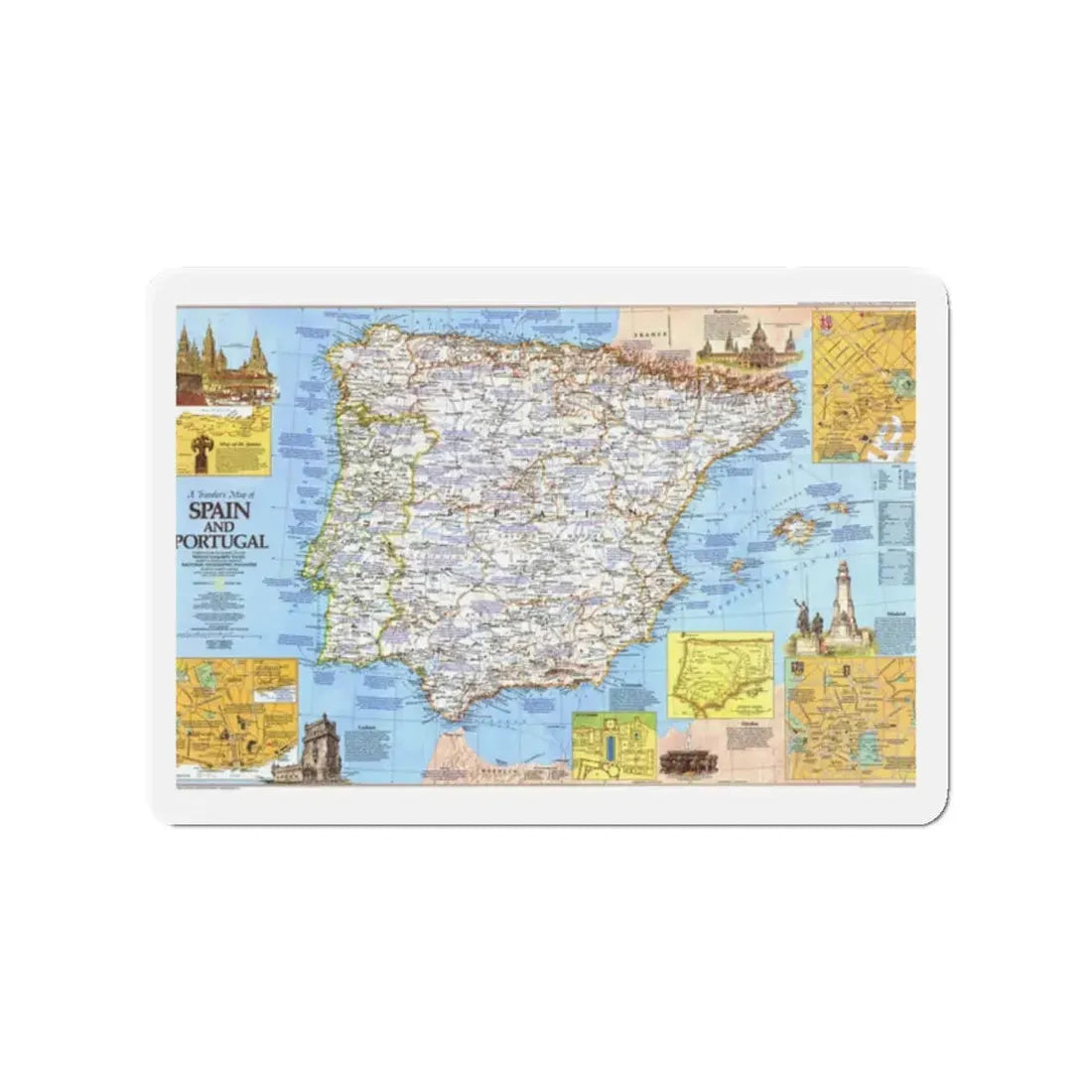 Spain and Portugal - A Traveller's Map 1 (1984) (Map) Refrigerator Magnet 2 Inch - The Sticker Space