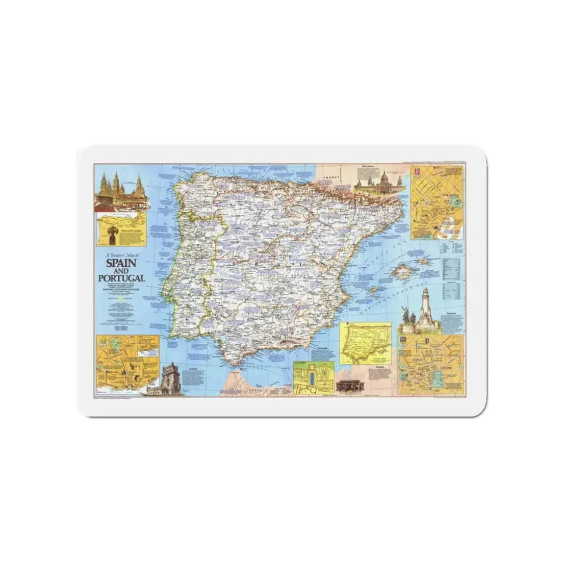 Spain and Portugal - A Traveller's Map 1 (1984) (Map) Refrigerator Magnet 3 Inch - The Sticker Space