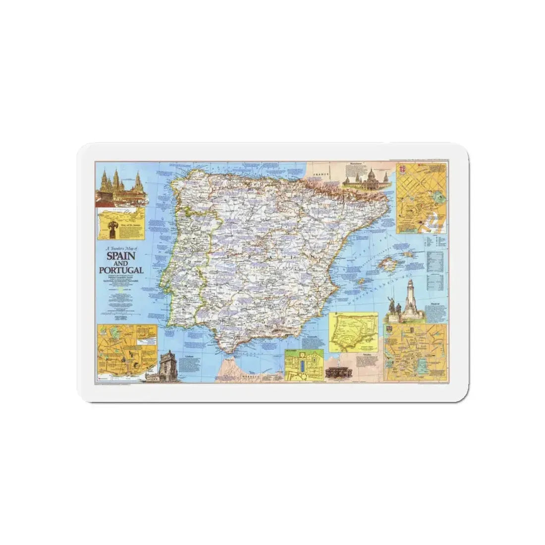 Spain and Portugal - A Traveller's Map 1 (1984) (Map) Refrigerator Magnet 4 Inch - The Sticker Space