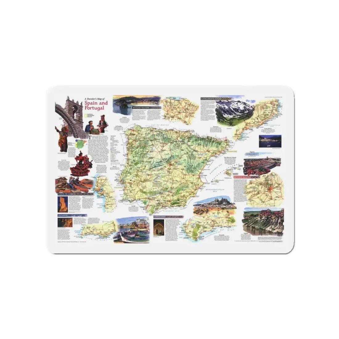 Spain and Portugal - A Traveller's Map (1998) (Map) Refrigerator Magnet 3 Inch - The Sticker Space