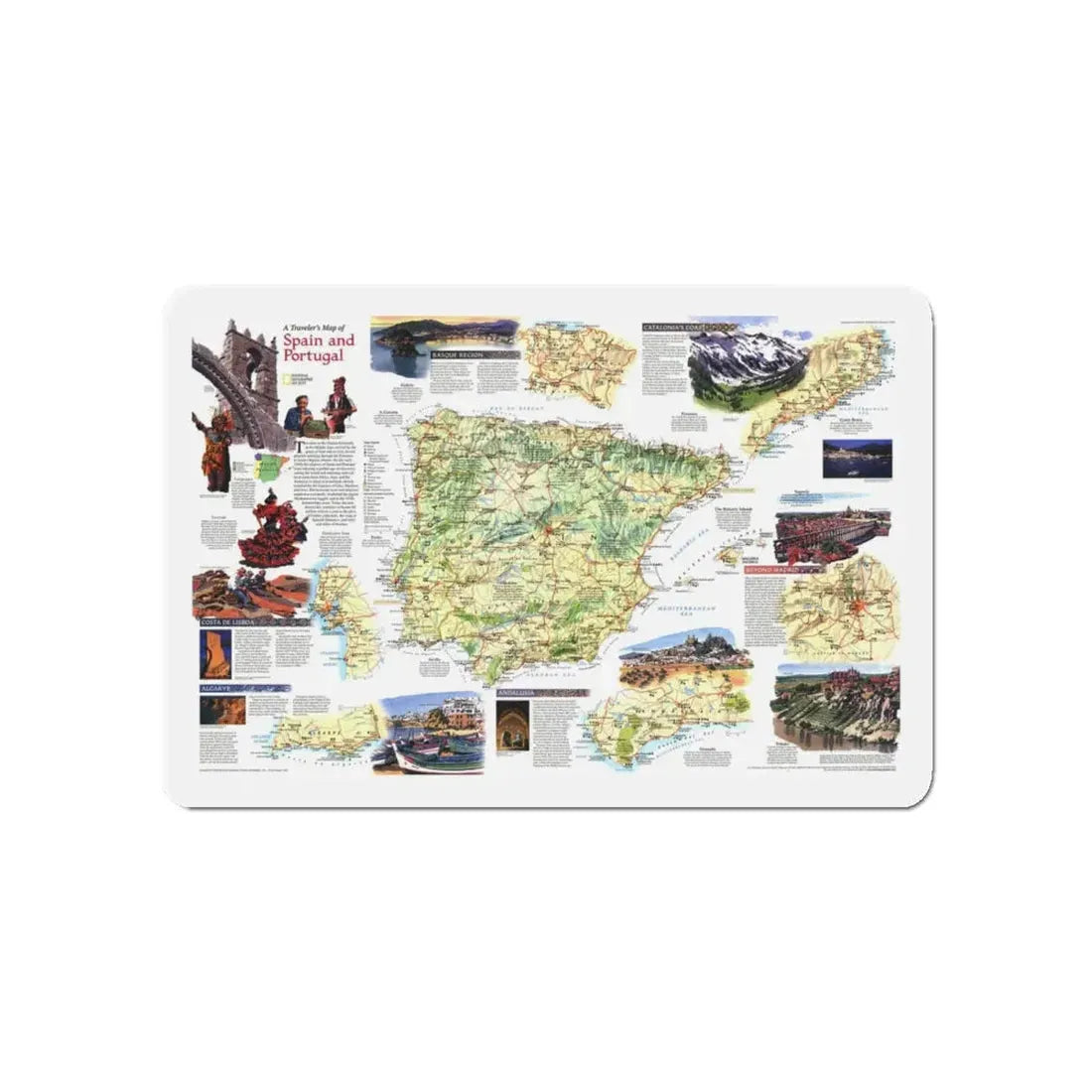 Spain and Portugal - A Traveller's Map (1998) (Map) Refrigerator Magnet 5 Inch - The Sticker Space