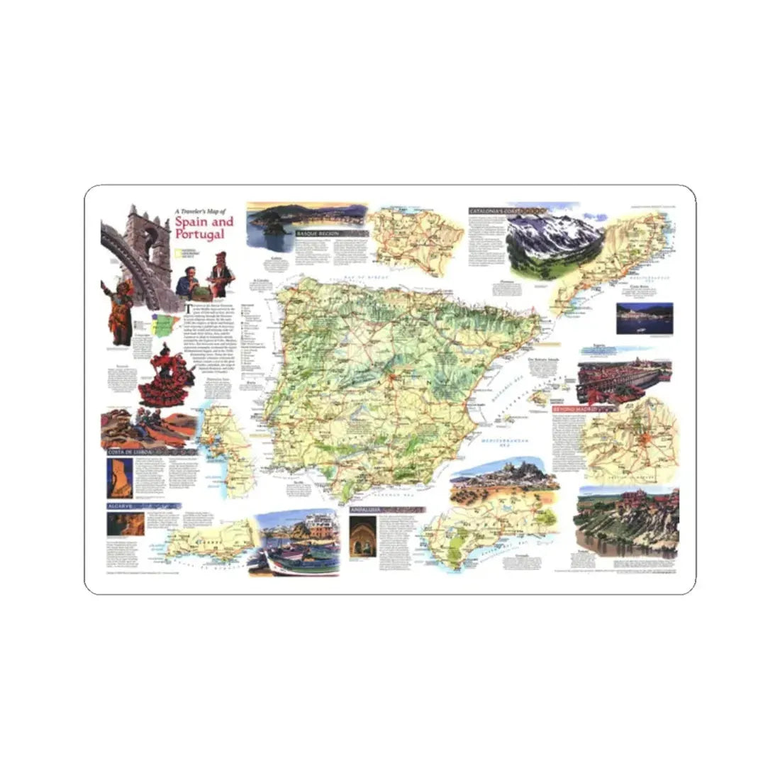 Spain and Portugal - A Traveller's Map (1998) (Map) STICKER Vinyl Kiss-Cut Decal 2 Inch White - The Sticker Space