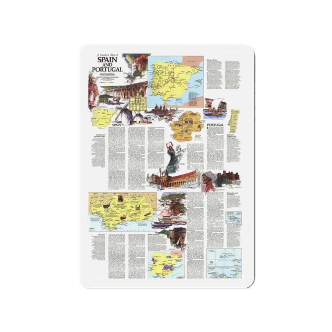 Spain and Portugal - A Traveller's Map 2 (1984) (Map) Refrigerator Magnet 2 Inch - The Sticker Space