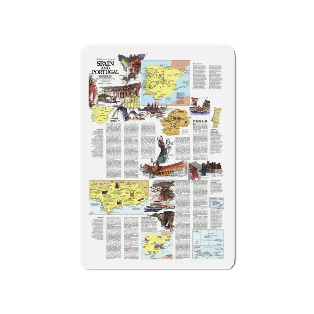 Spain and Portugal - A Traveller's Map 2 (1984) (Map) Refrigerator Magnet 4 Inch - The Sticker Space