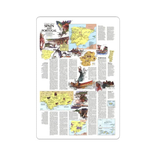 Spain and Portugal - A Traveller's Map 2 (1984) (Map) STICKER Vinyl Kiss-Cut Decal 2 Inch White - The Sticker Space