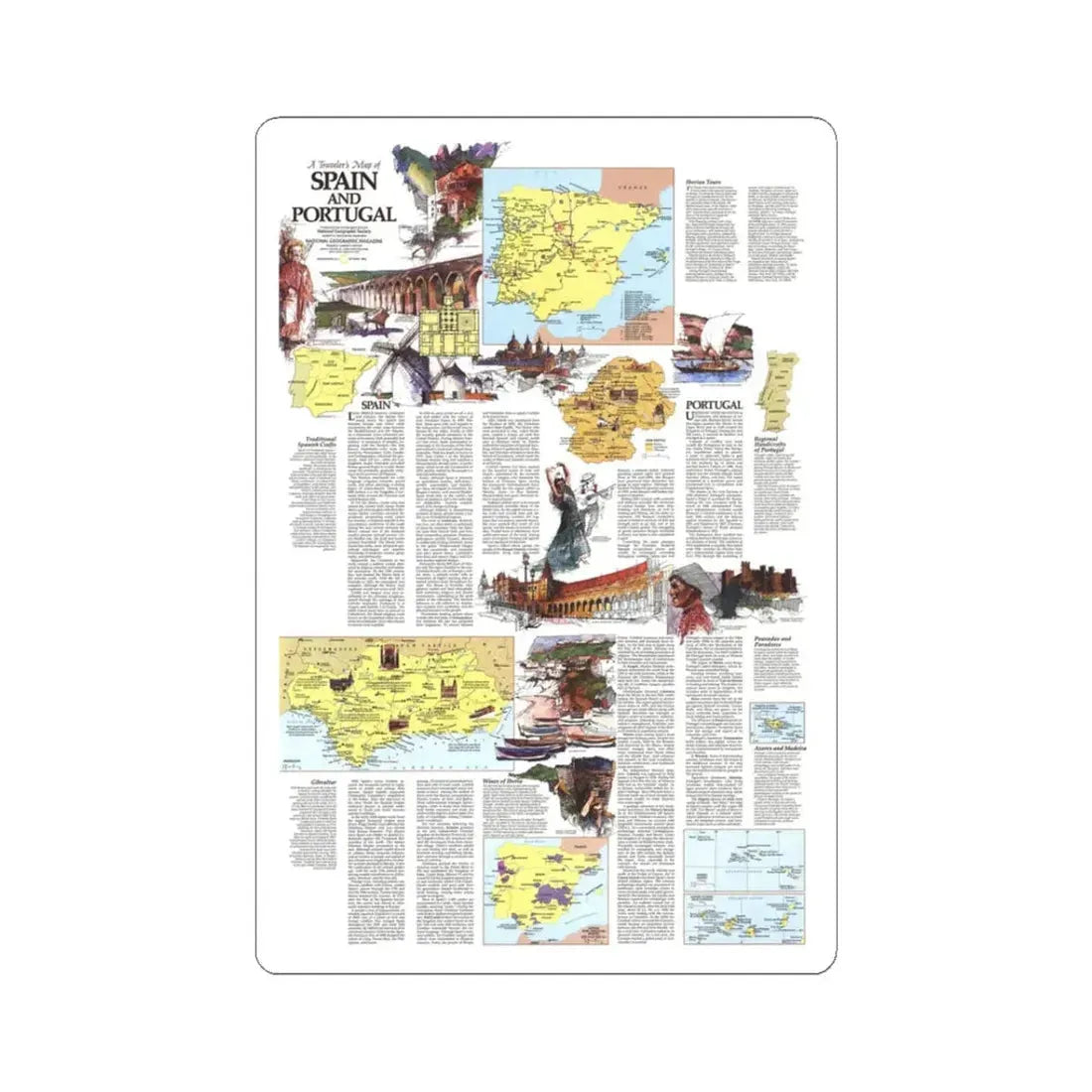 Spain and Portugal - A Traveller's Map 2 (1984) (Map) STICKER Vinyl Kiss-Cut Decal 3 Inch White - The Sticker Space