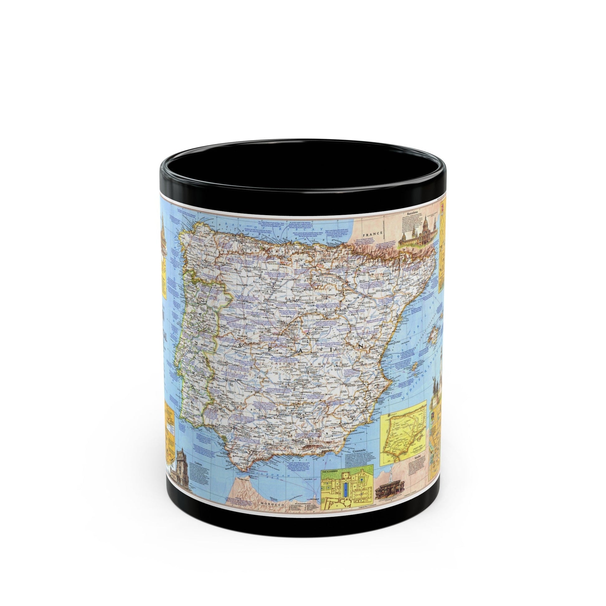 Spain and Portugal - A Traveller's Map 1 (1984) (Map) Black Coffee Mug-11oz-The Sticker Space